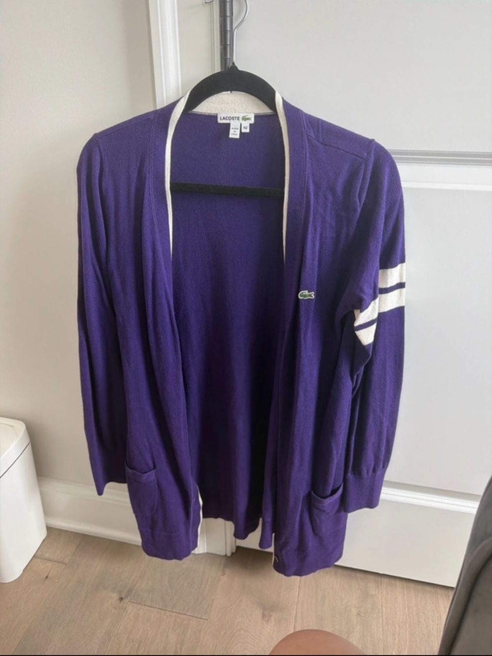 Lacoste Purple Open Front Cardigan with White Trim